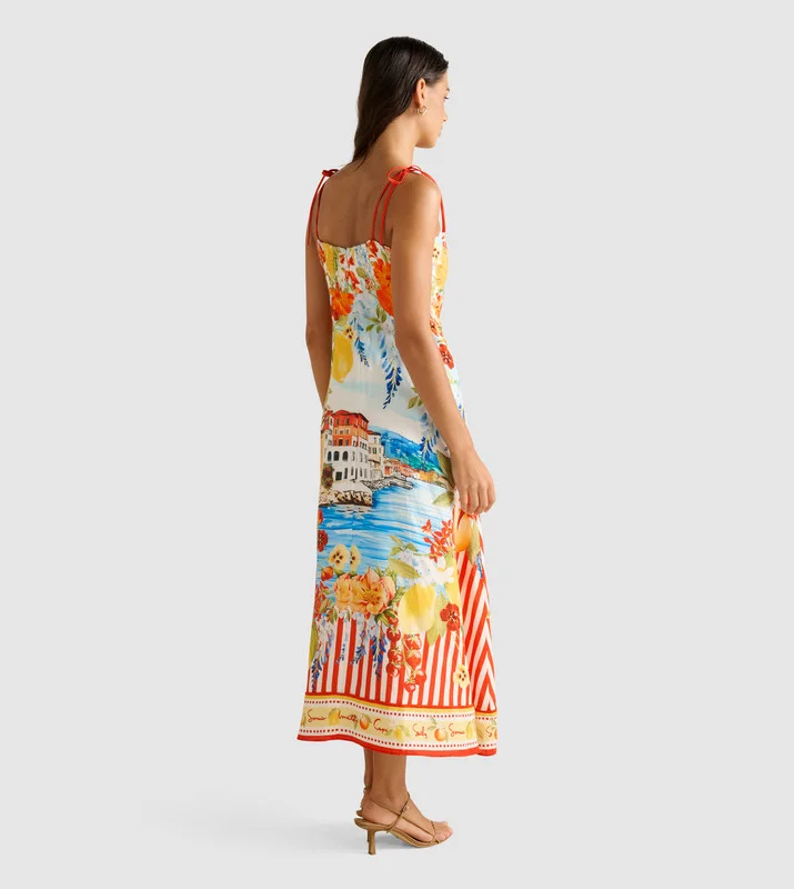 forever new  SICILIA Printed Strappy Midi Dress for Women | Best Price UAE